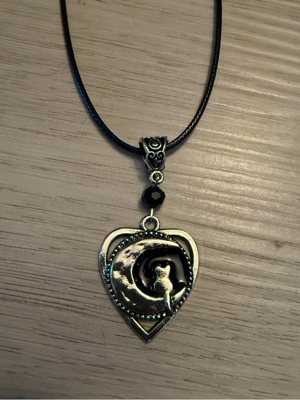 New Silver Crescent Moon Cat Waxed Cord Necklace Y2k Vibes Gift Cute Kawaii